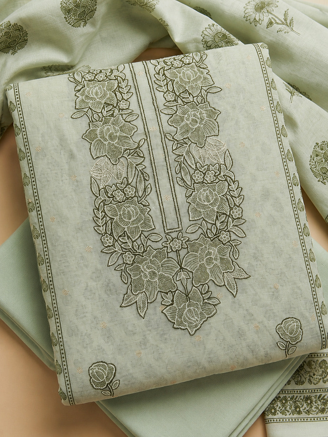 Pista Green  Chanderi Unstitched Dress Material
