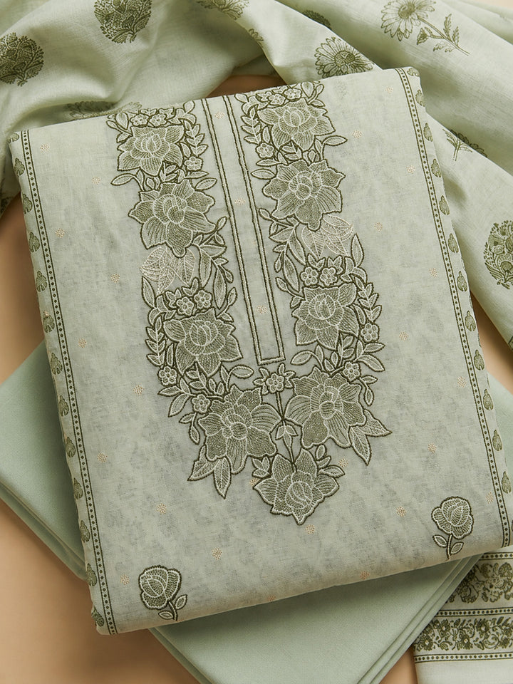 Pista Green  Chanderi Unstitched Dress Material
