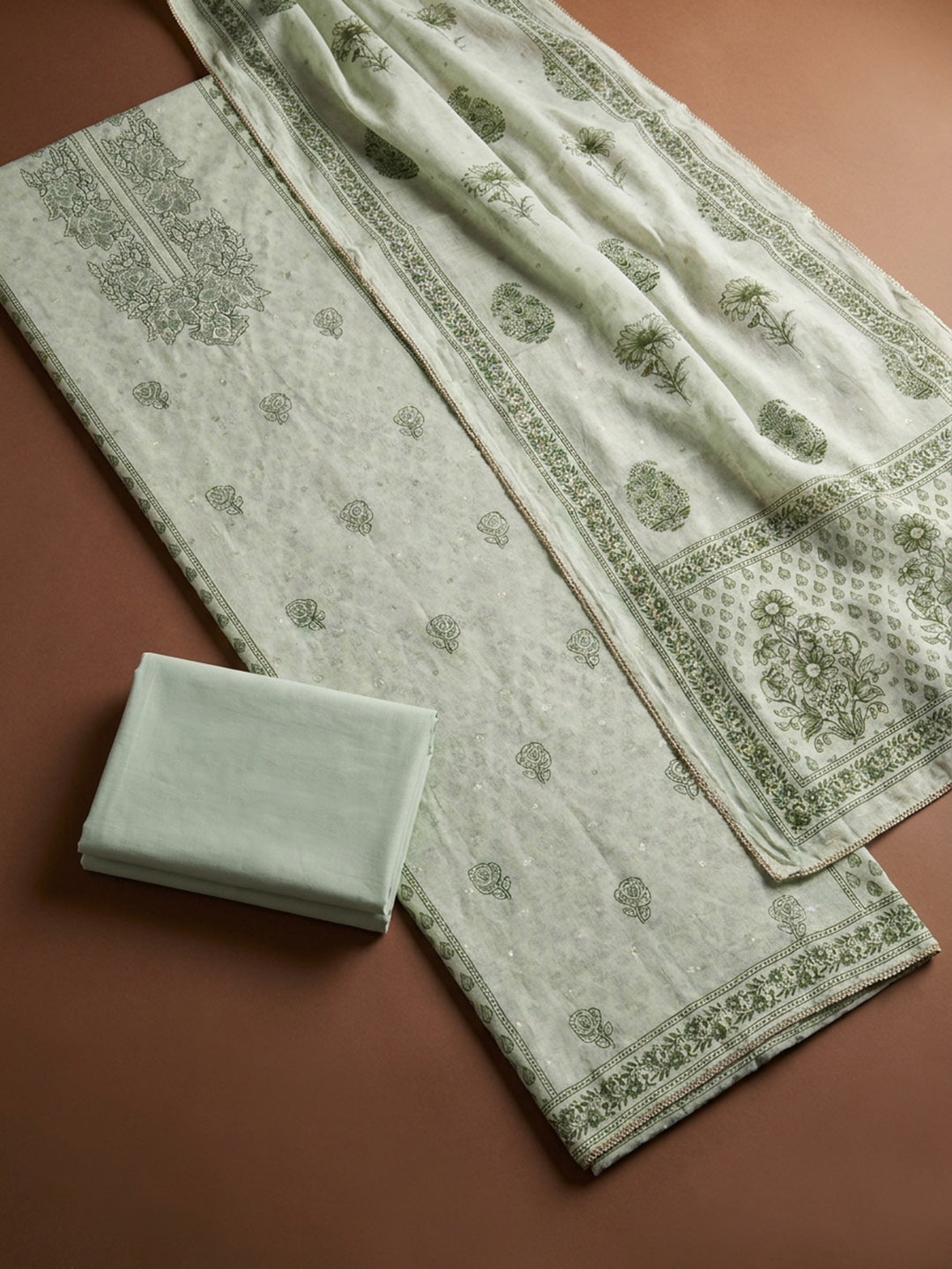 Pista Green  Chanderi Unstitched Dress Material