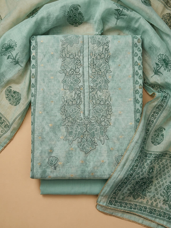 Sky Blue  Chanderi Unstitched Dress Material