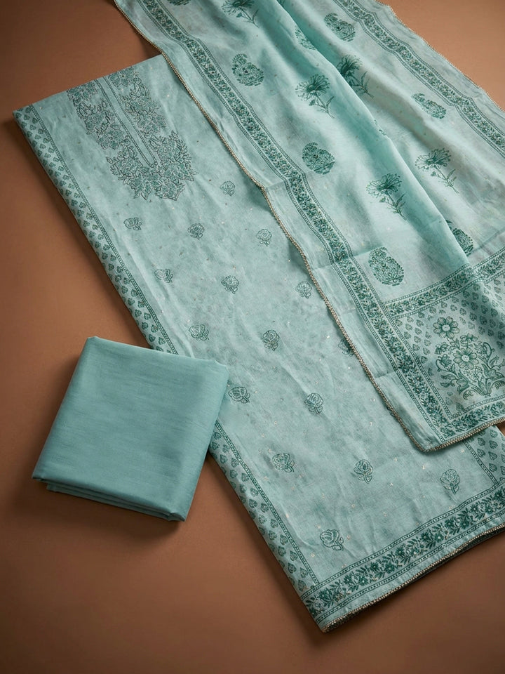 Sky Blue  Chanderi Unstitched Dress Material