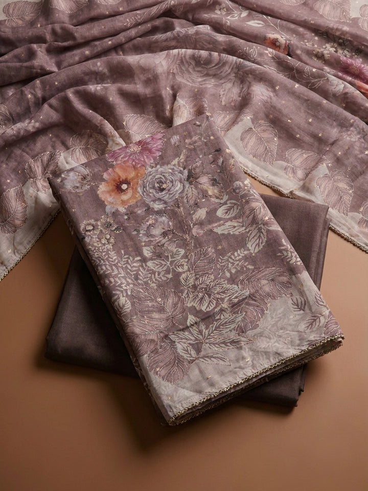 Dusty Pink Printed Chanderi Unstitched Dress Material