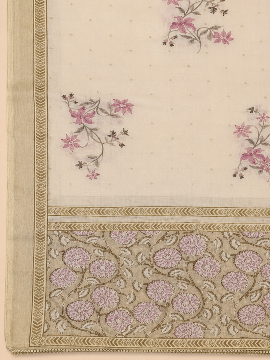 Beige  Chanderi Unstitched Dress Material
