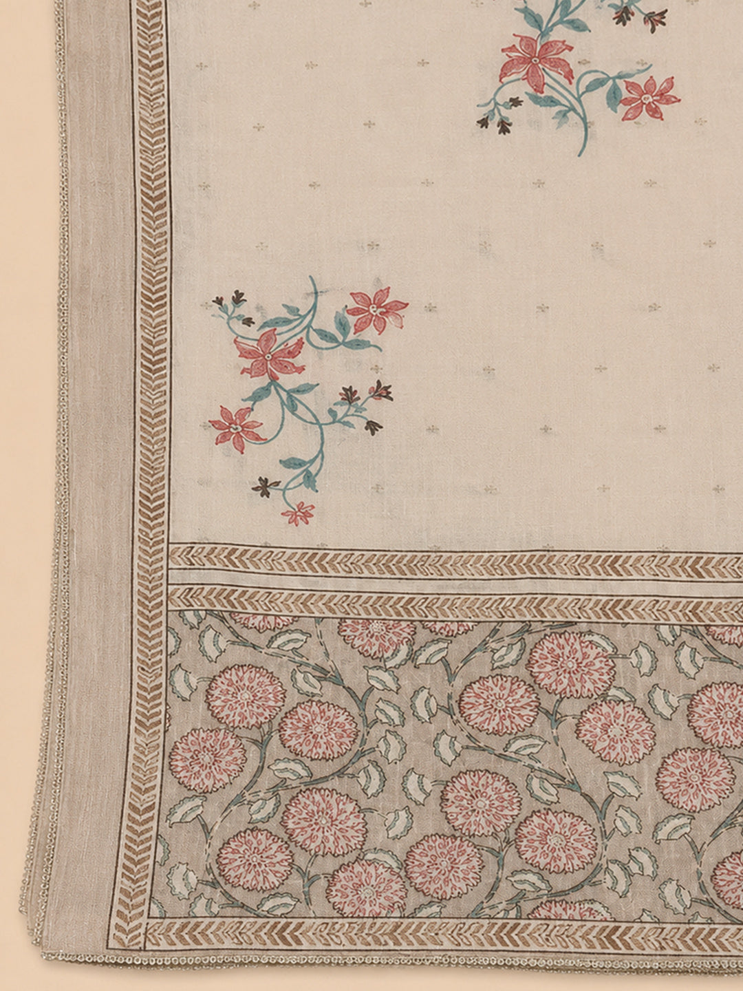 Cream  Chanderi Unstitched Dress Material