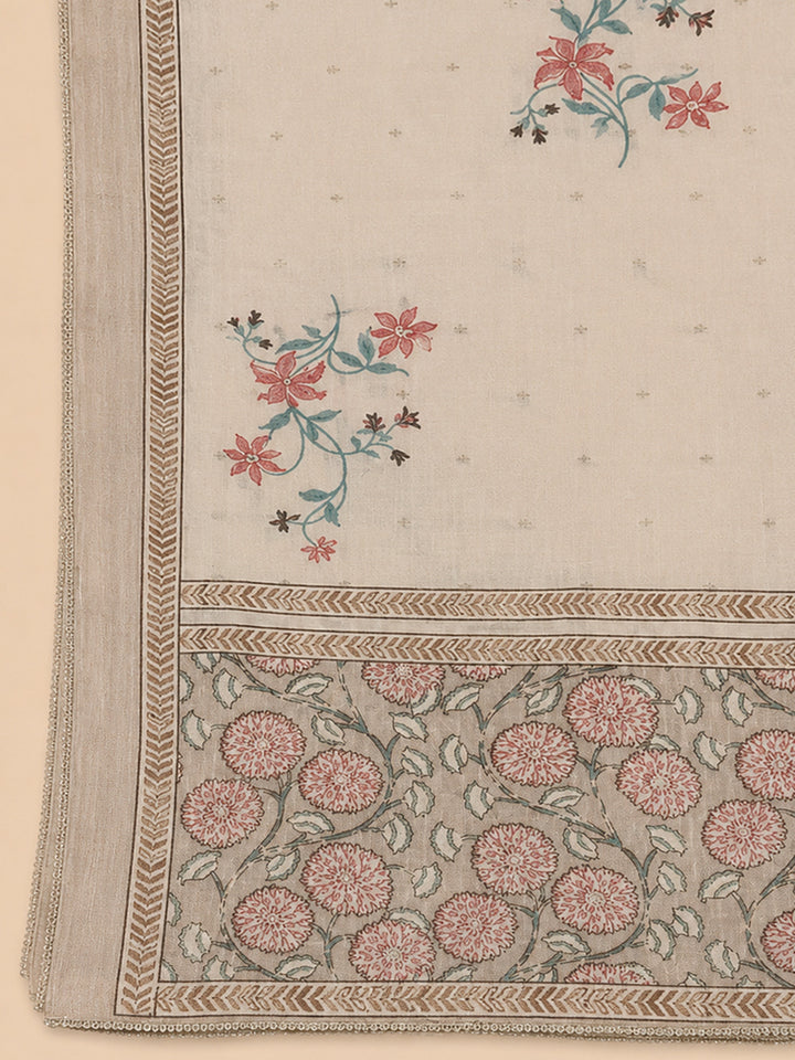 Cream  Chanderi Unstitched Dress Material