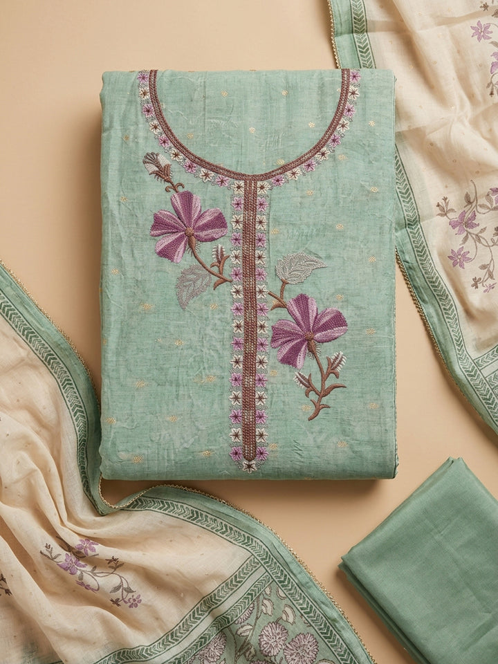 Sea Green  Chanderi Unstitched Dress Material