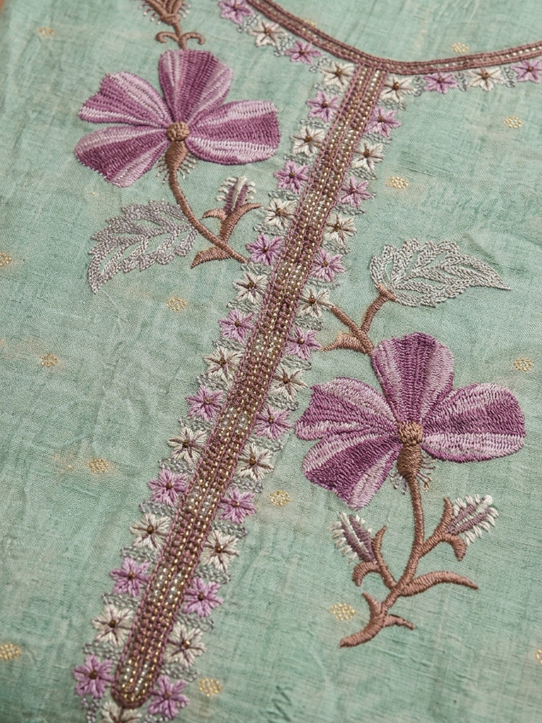 Sea Green  Chanderi Unstitched Dress Material