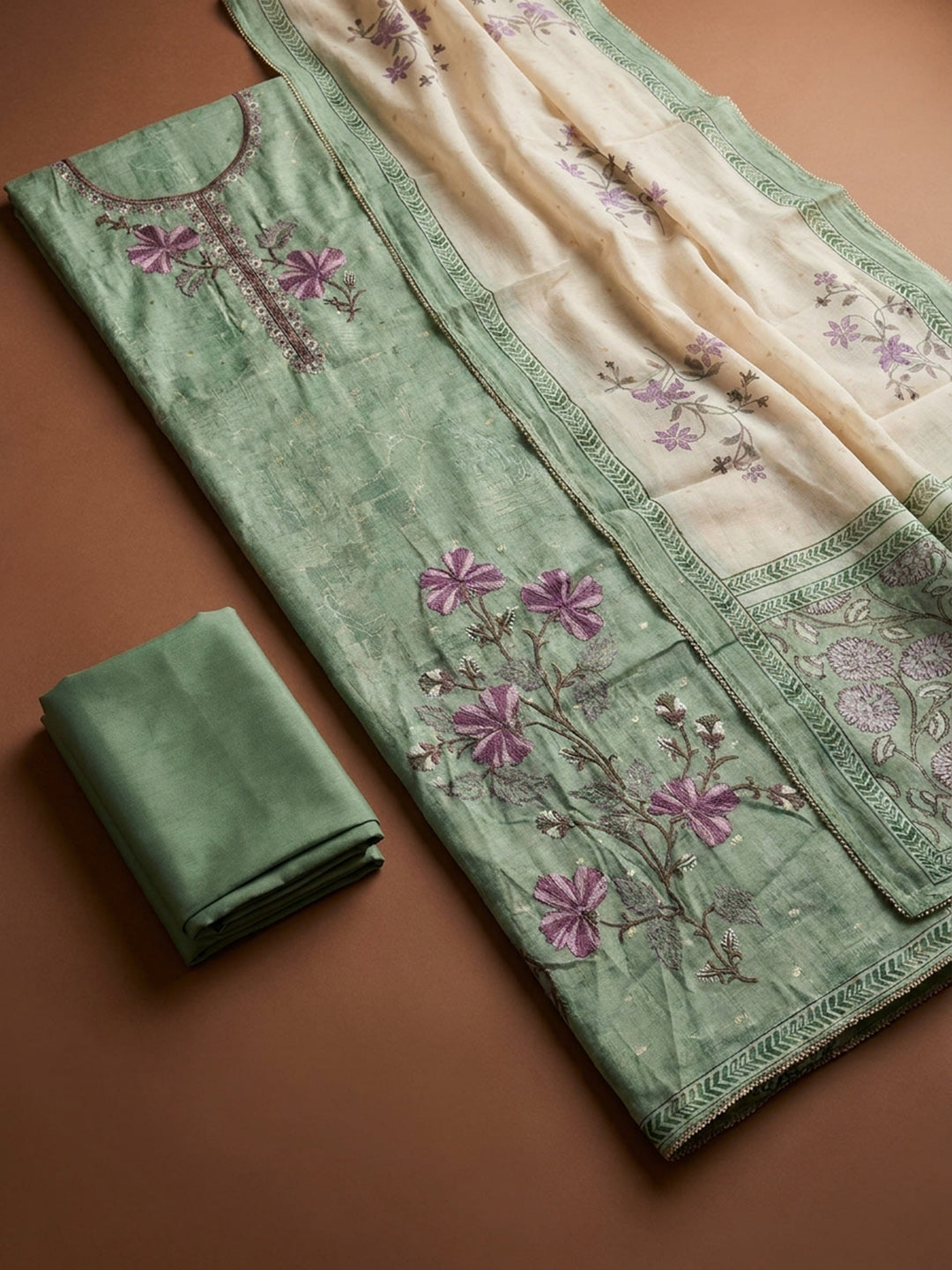 Sea Green  Chanderi Unstitched Dress Material