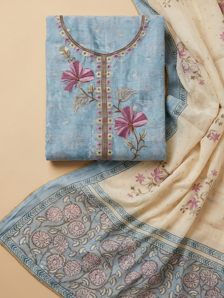 Sky Blue  Chanderi Unstitched Dress Material