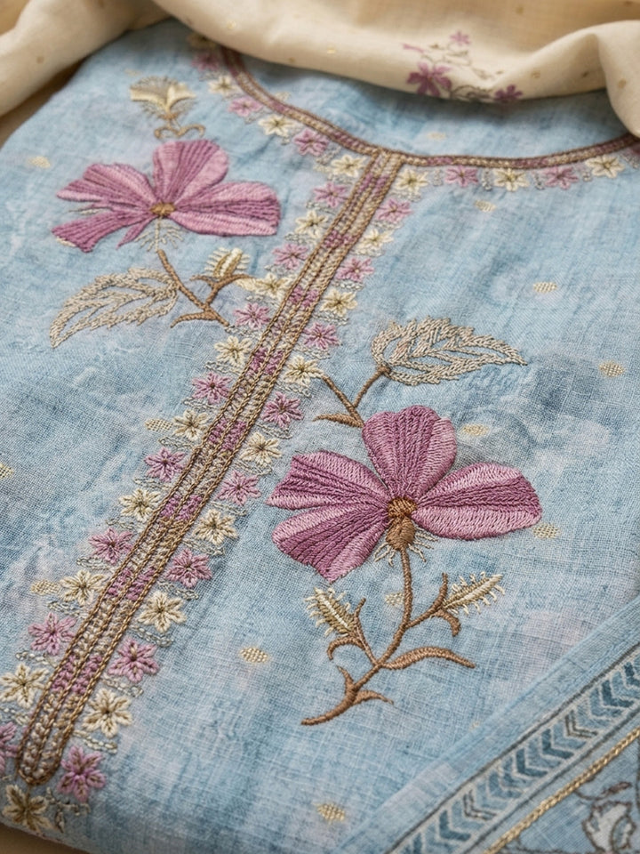 Sky Blue  Chanderi Unstitched Dress Material