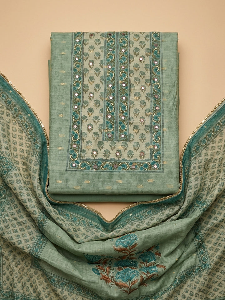Aqua Green  Chanderi Unstitched Dress Material