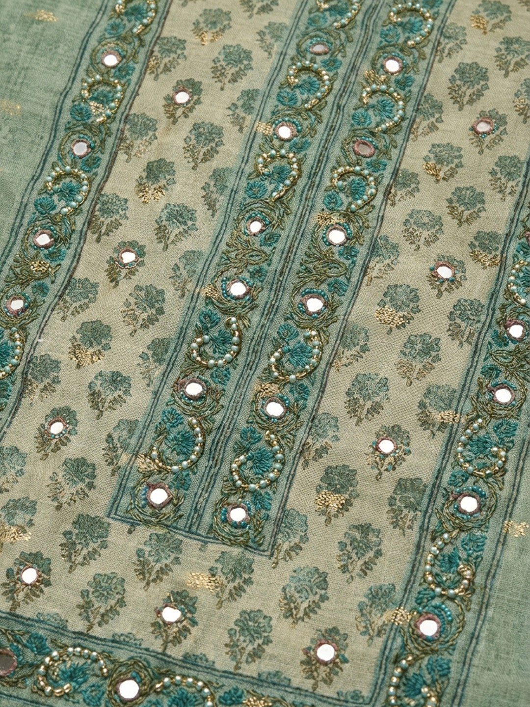 Aqua Green  Chanderi Unstitched Dress Material