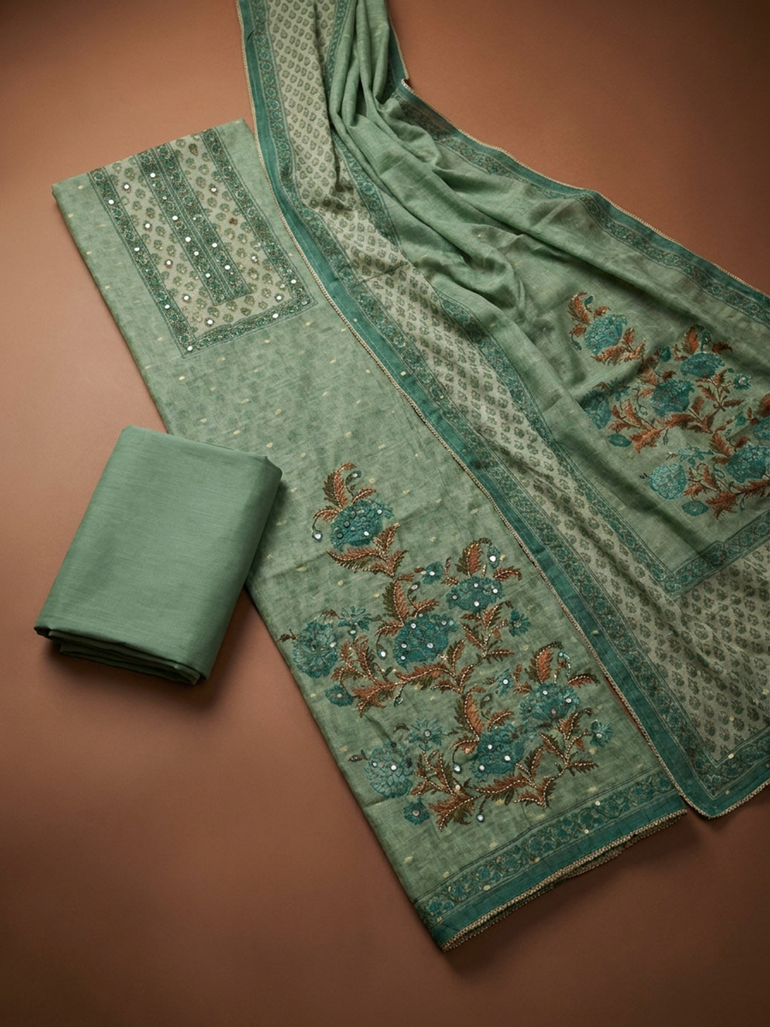 Aqua Green  Chanderi Unstitched Dress Material