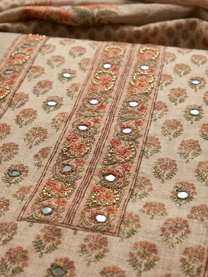 Beige  Chanderi Unstitched Dress Material