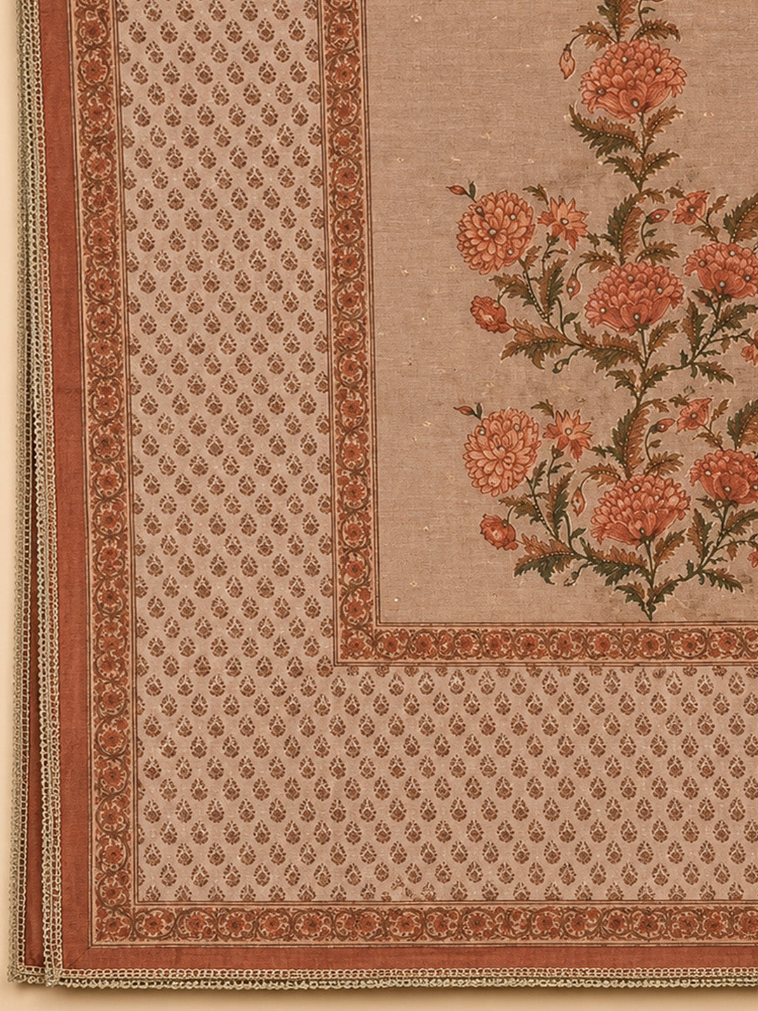 Beige  Chanderi Unstitched Dress Material