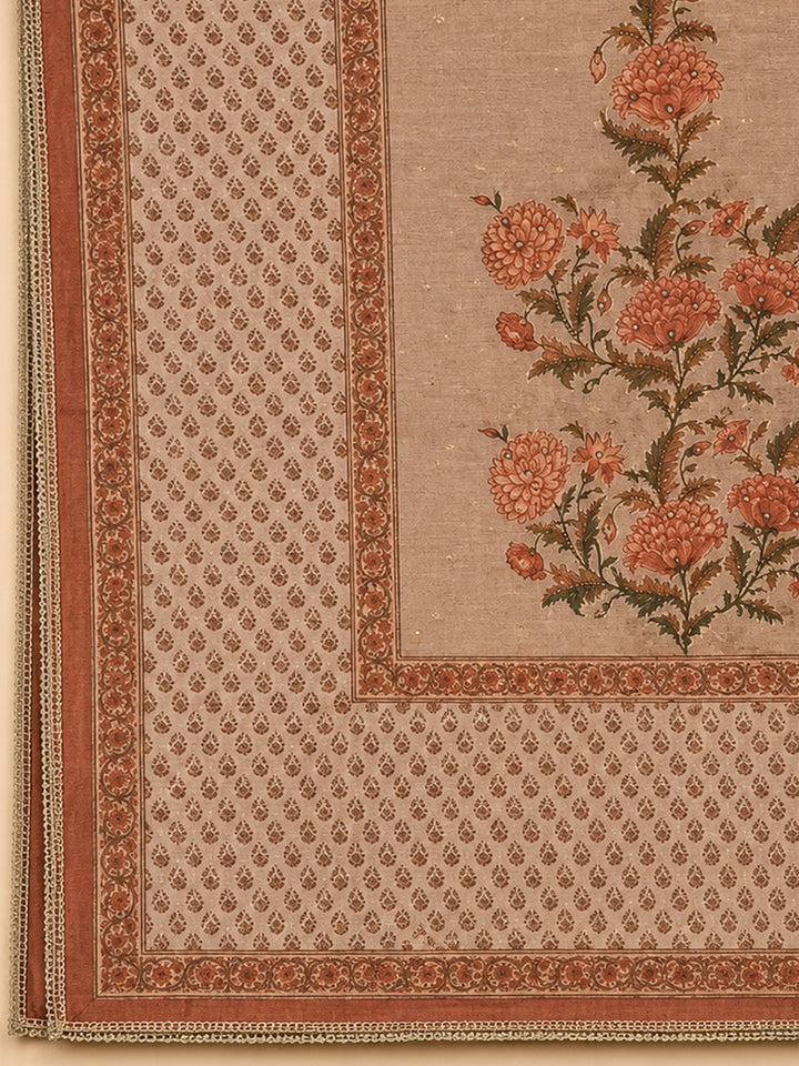 Beige  Chanderi Unstitched Dress Material