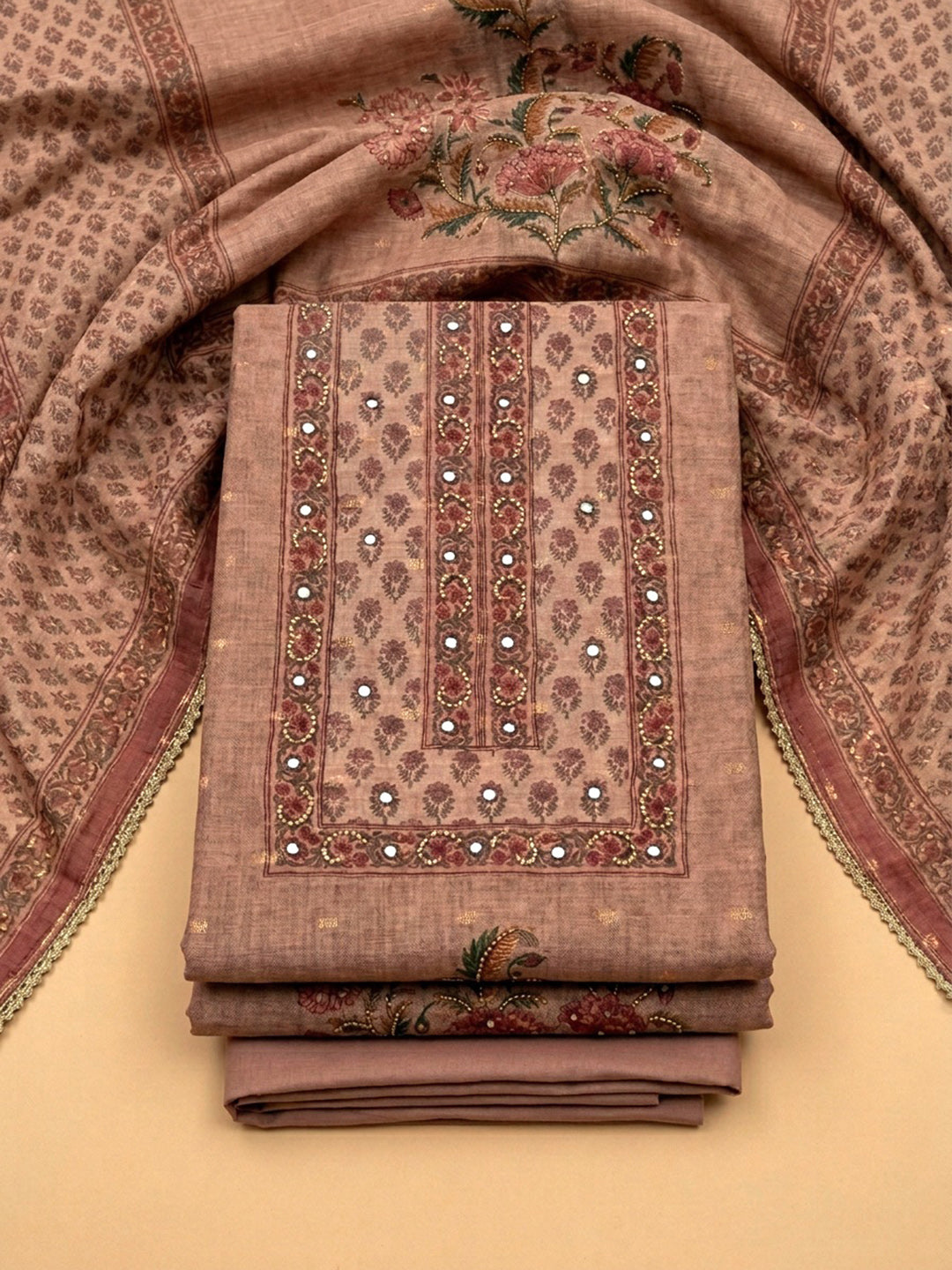 Dusty Pink  Chanderi Unstitched Dress Material