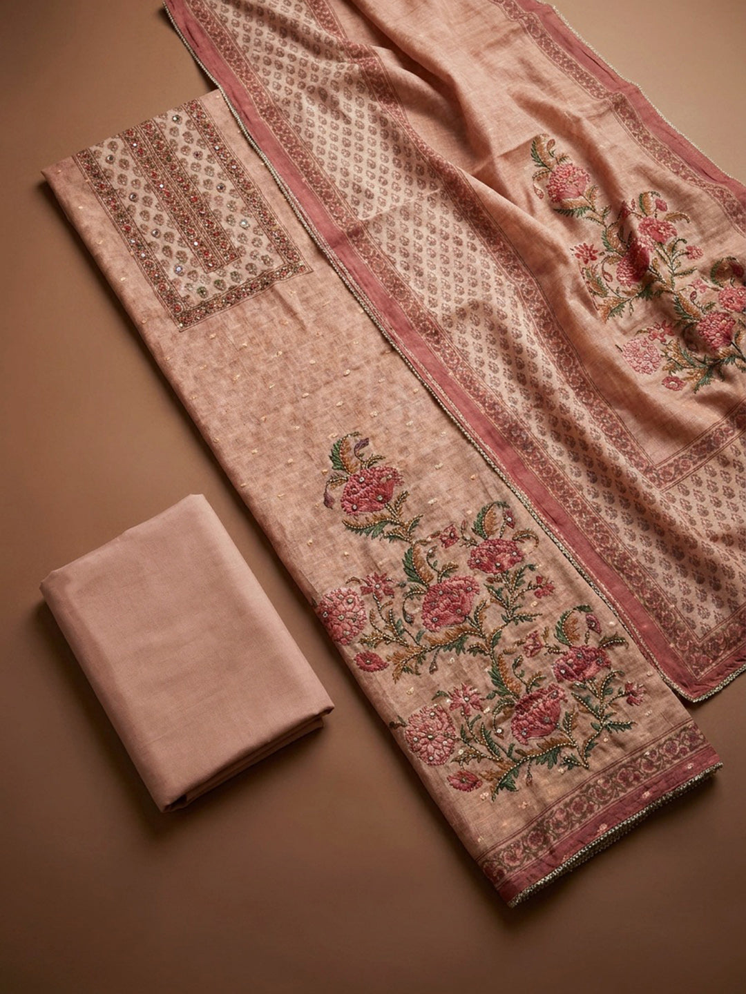 Dusty Pink  Chanderi Unstitched Dress Material
