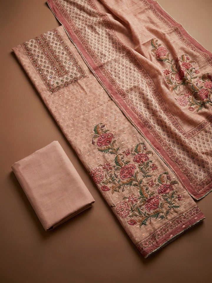Dusty Pink  Chanderi Unstitched Dress Material