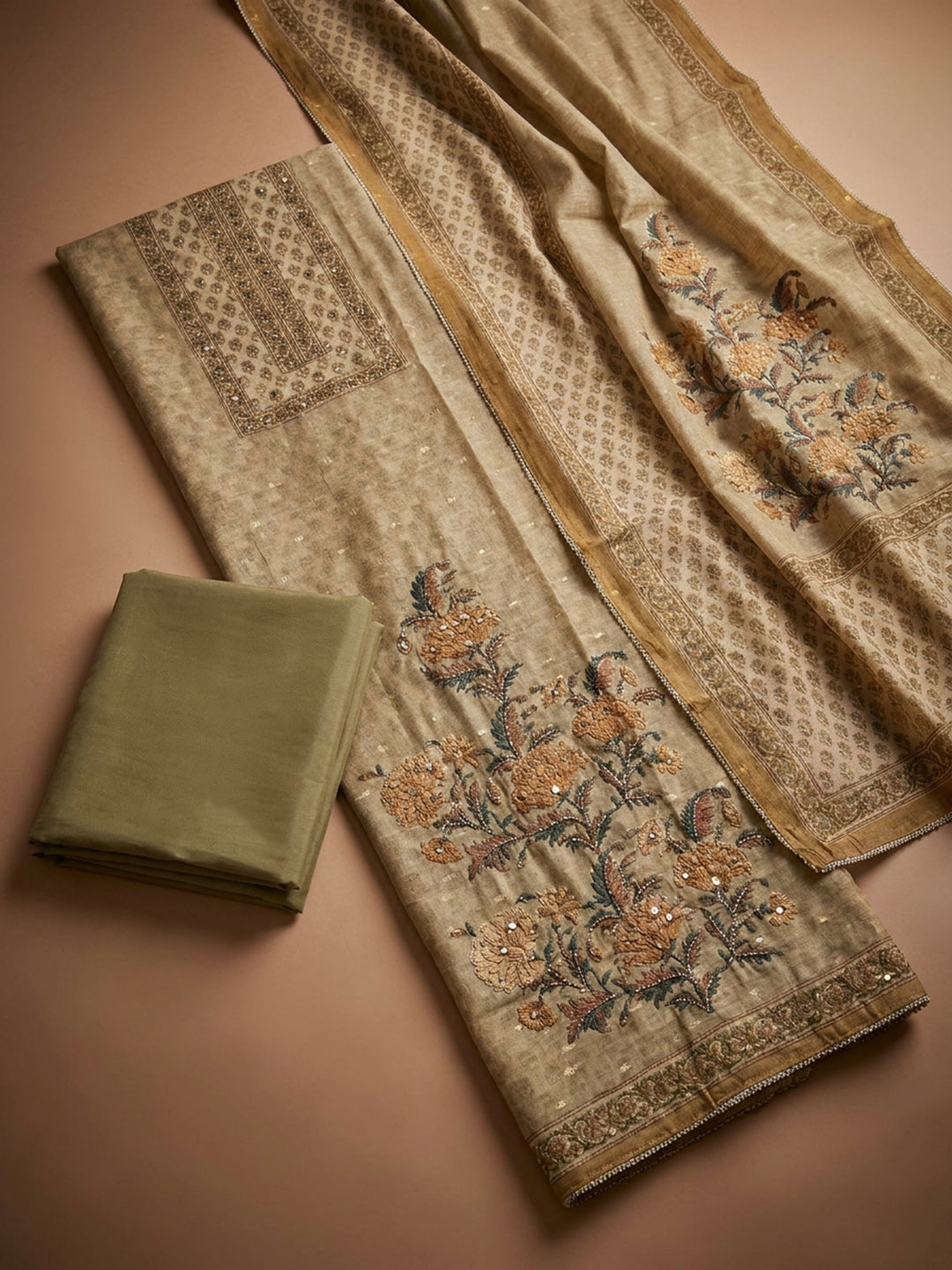 Mehndi  Chanderi Unstitched Dress Material