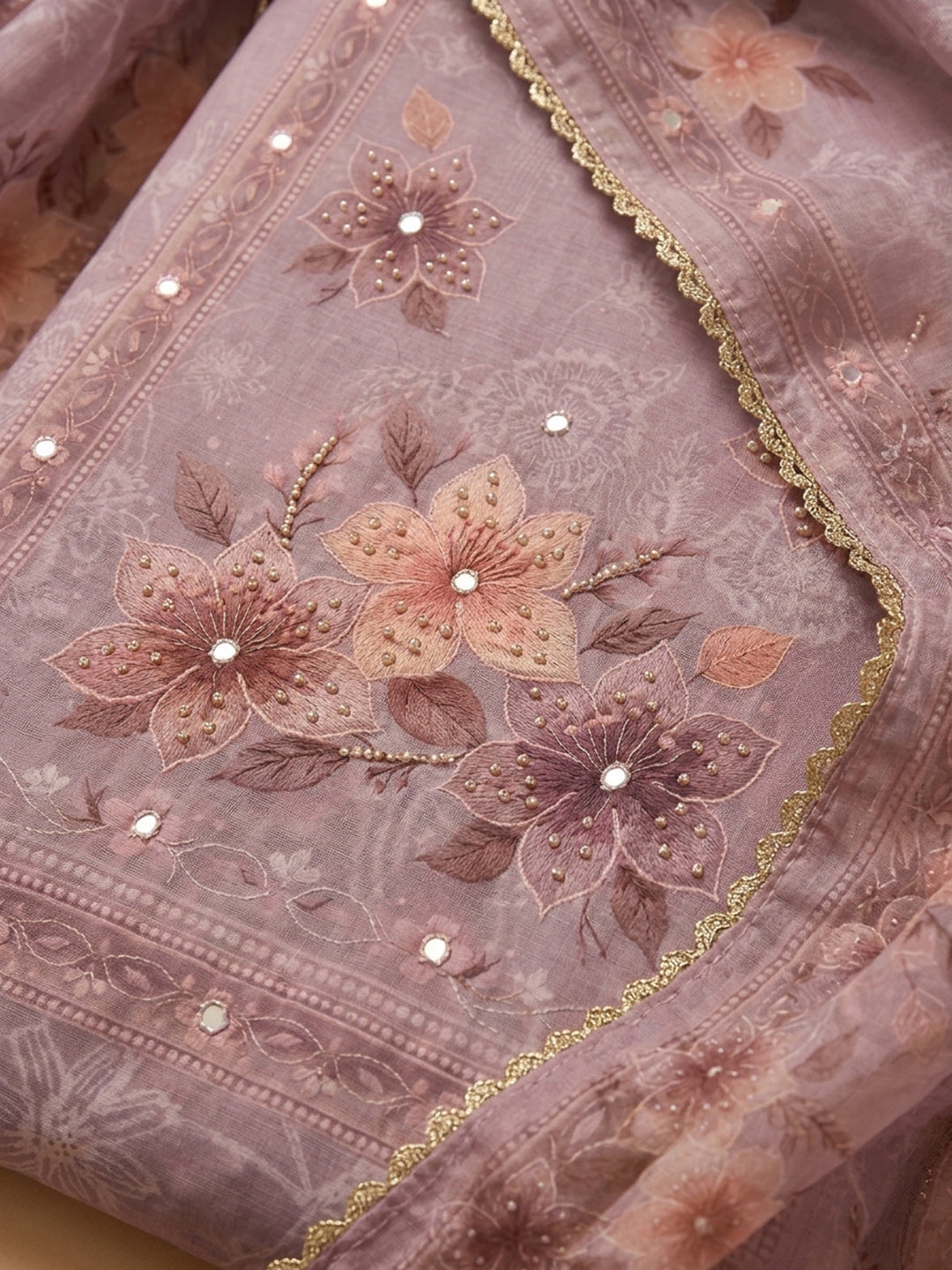 Lavender  Chanderi Unstitched Dress Material