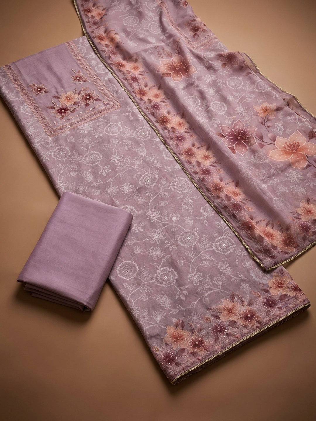 Lavender  Chanderi Unstitched Dress Material
