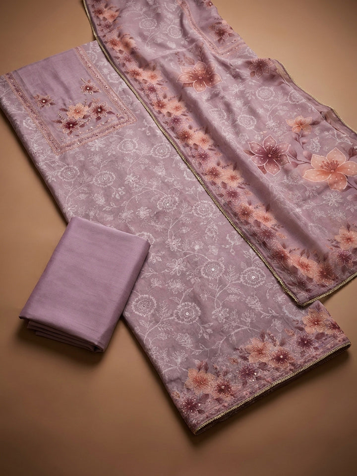 Lavender  Chanderi Unstitched Dress Material