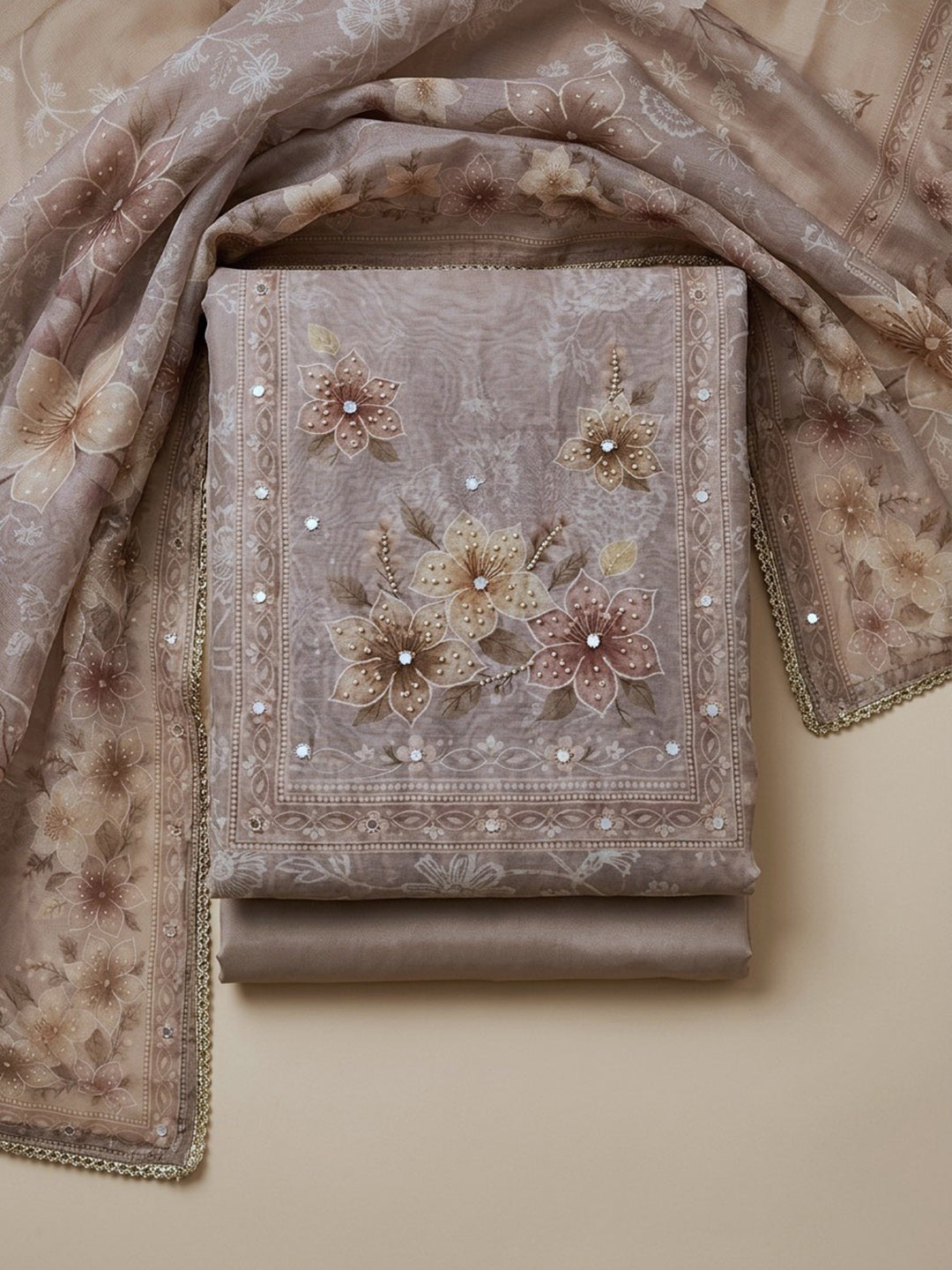 Mauve  Chanderi Unstitched Dress Material