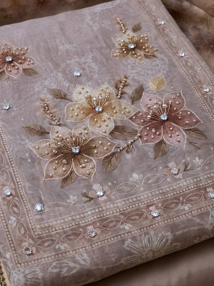 Mauve  Chanderi Unstitched Dress Material