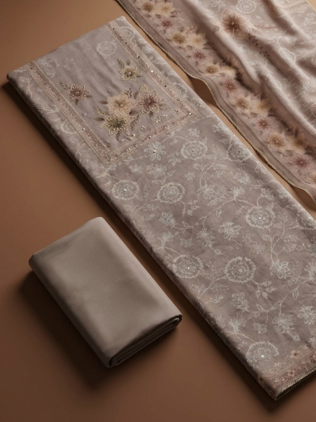 Mauve  Chanderi Unstitched Dress Material