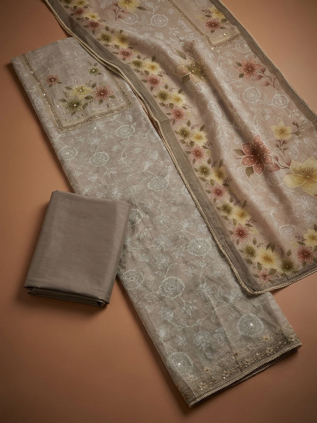 Mouse  Chanderi Unstitched Dress Material