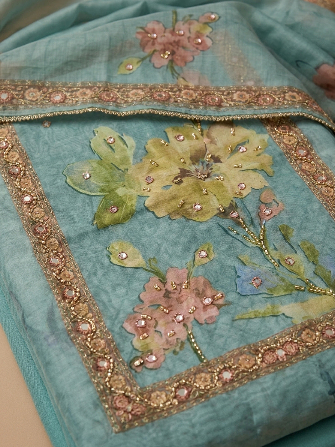 Sky Blue  Chanderi Unstitched Dress Material