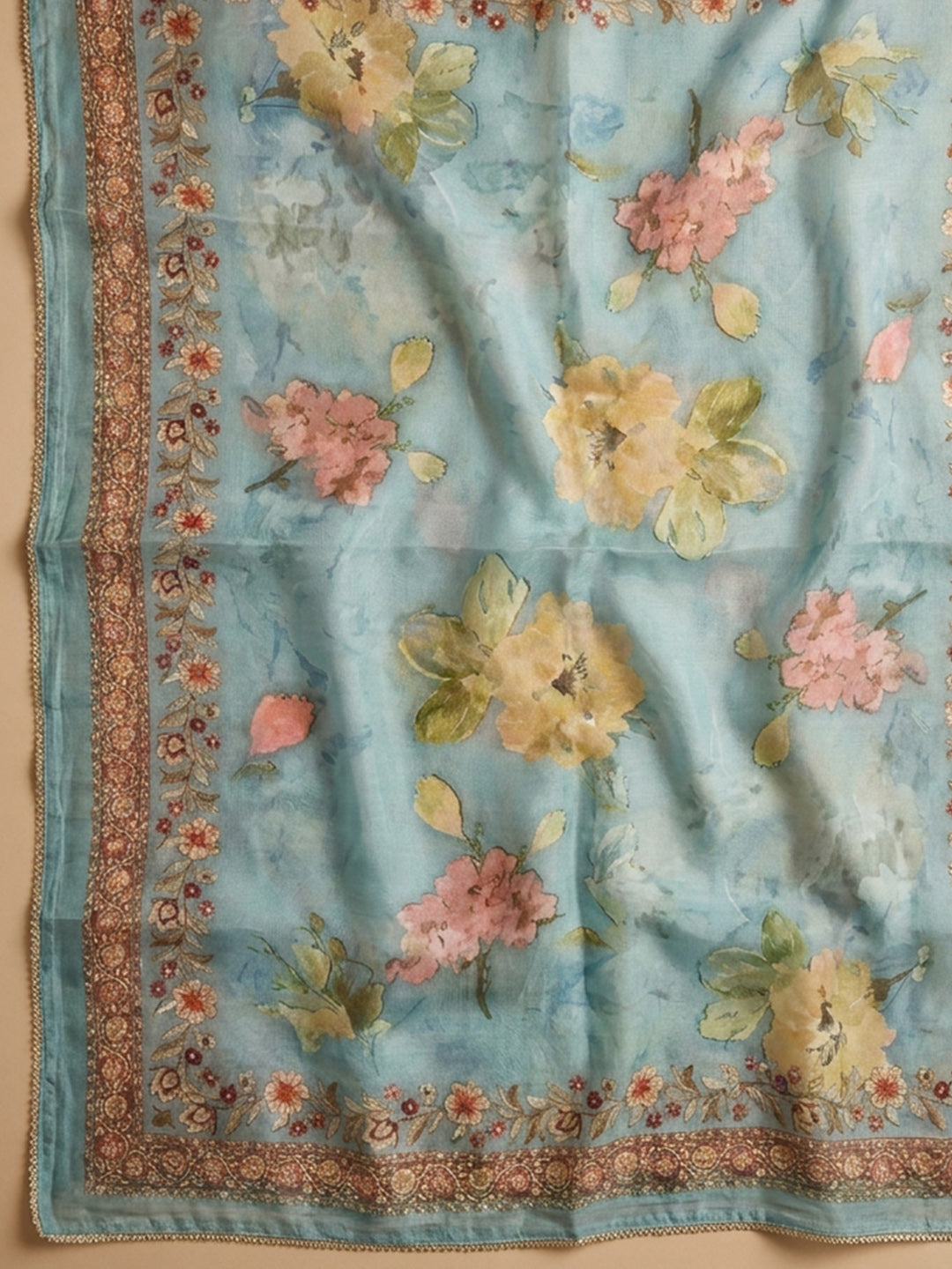 Sky Blue  Chanderi Unstitched Dress Material