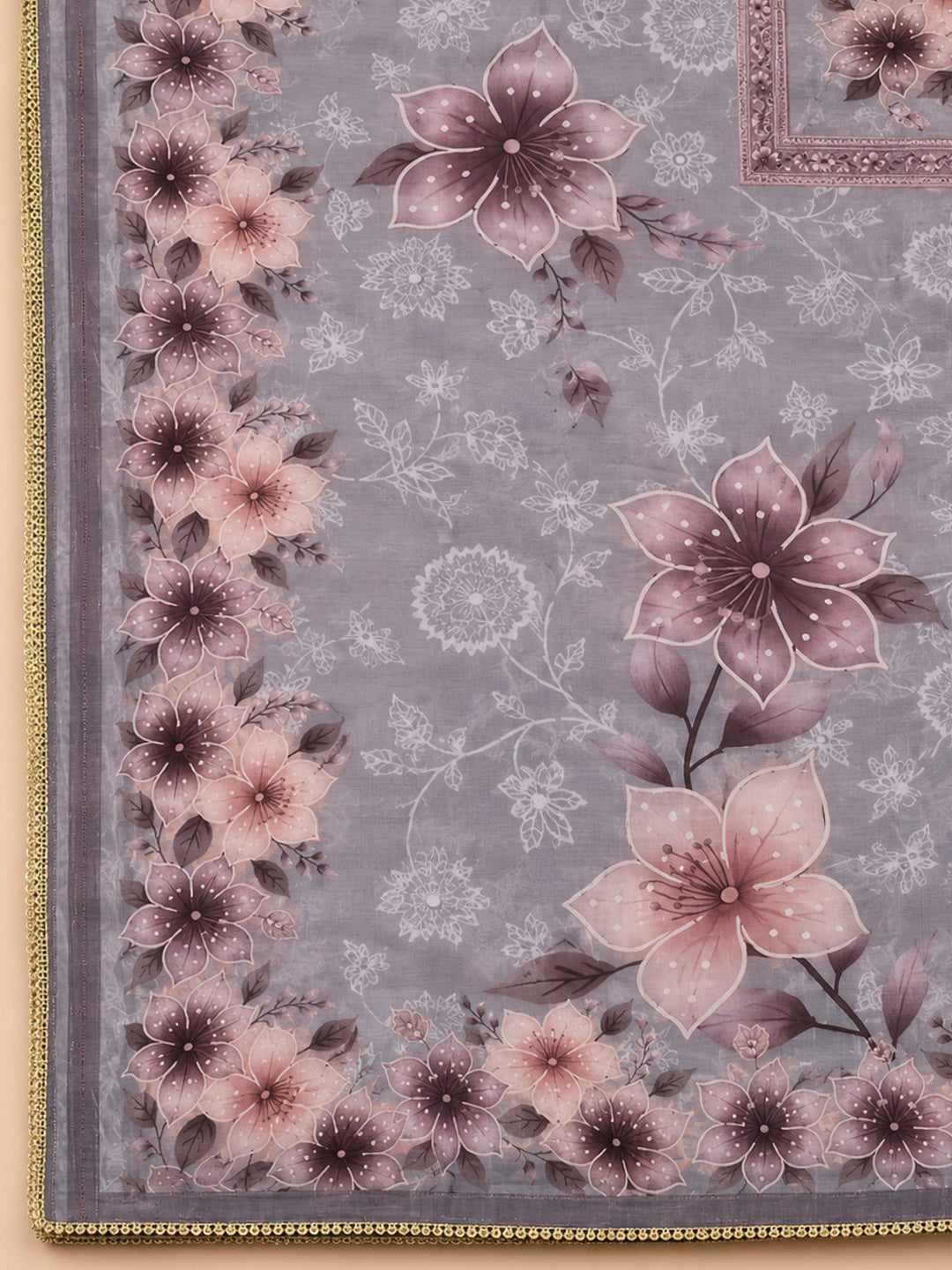 Grey  Chanderi Unstitched Dress Material