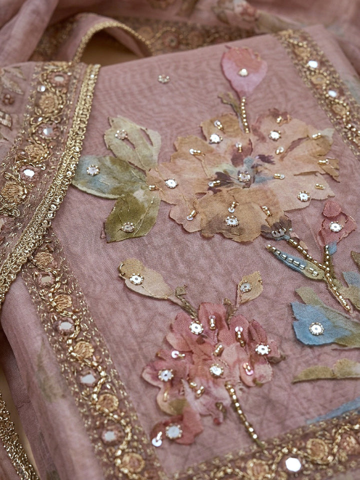 Onion Pink  Chanderi Unstitched Dress Material