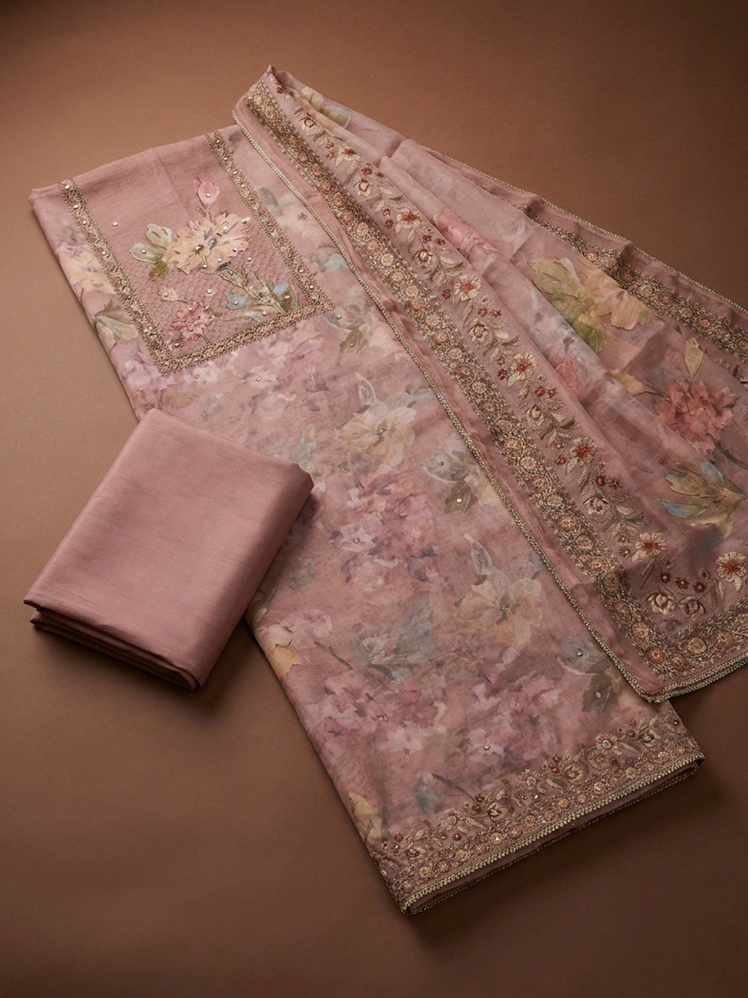 Onion Pink  Chanderi Unstitched Dress Material