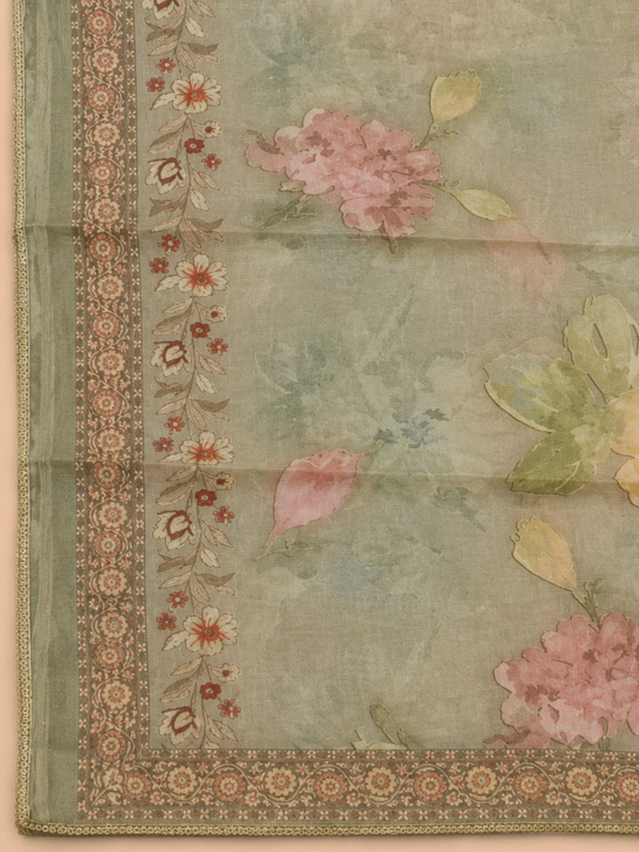 Pista Green  Chanderi Unstitched Dress Material