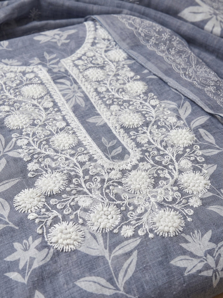 Blue  Cotton Unstitched Dress Material