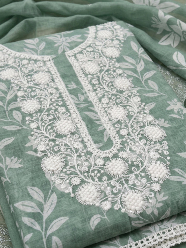 Sea Green  Cotton Unstitched Dress Material