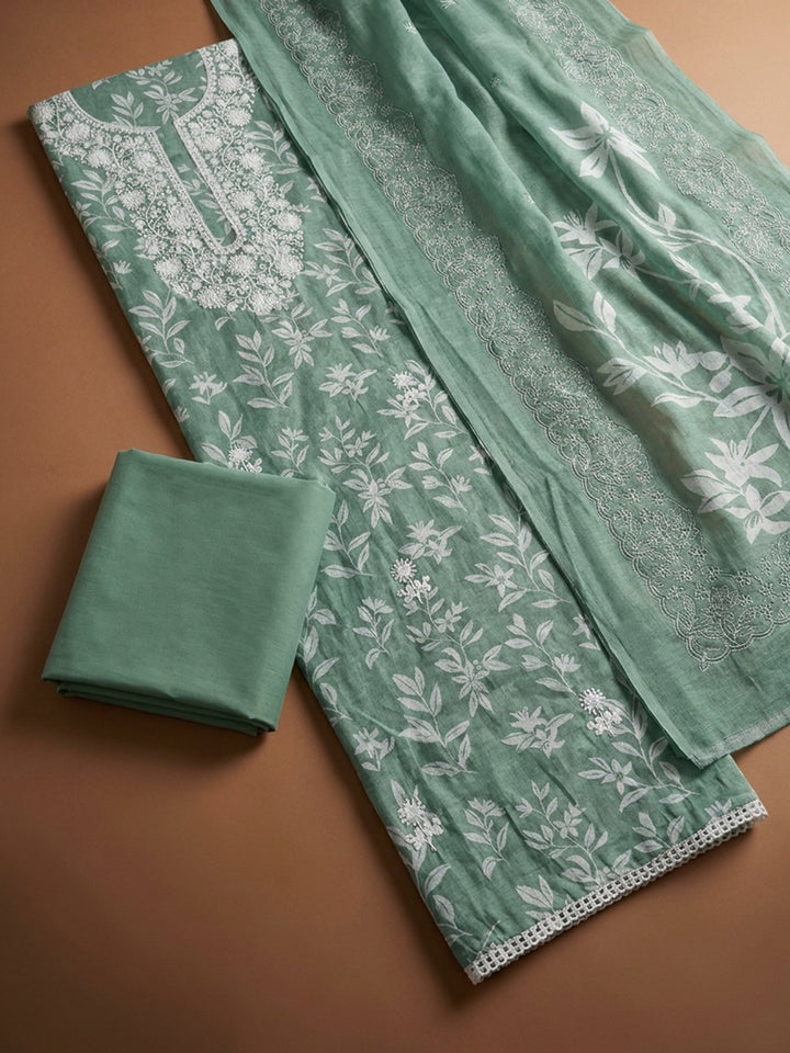 Sea Green  Cotton Unstitched Dress Material