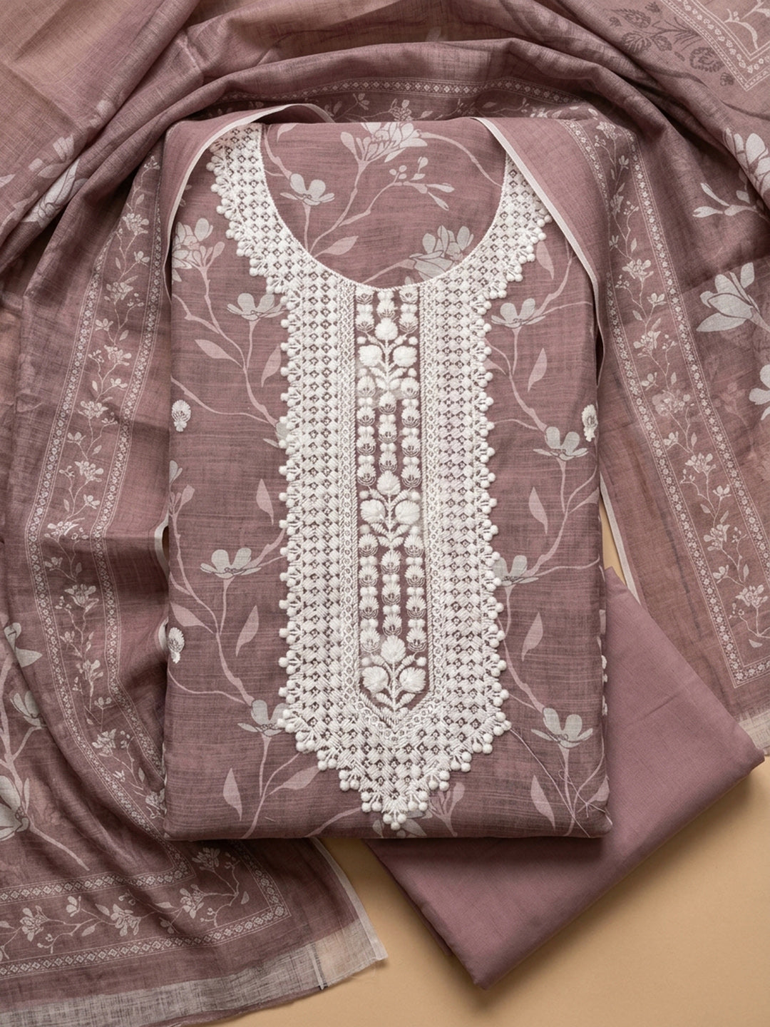 Onion Pink  Chanderi Unstitched Dress Material