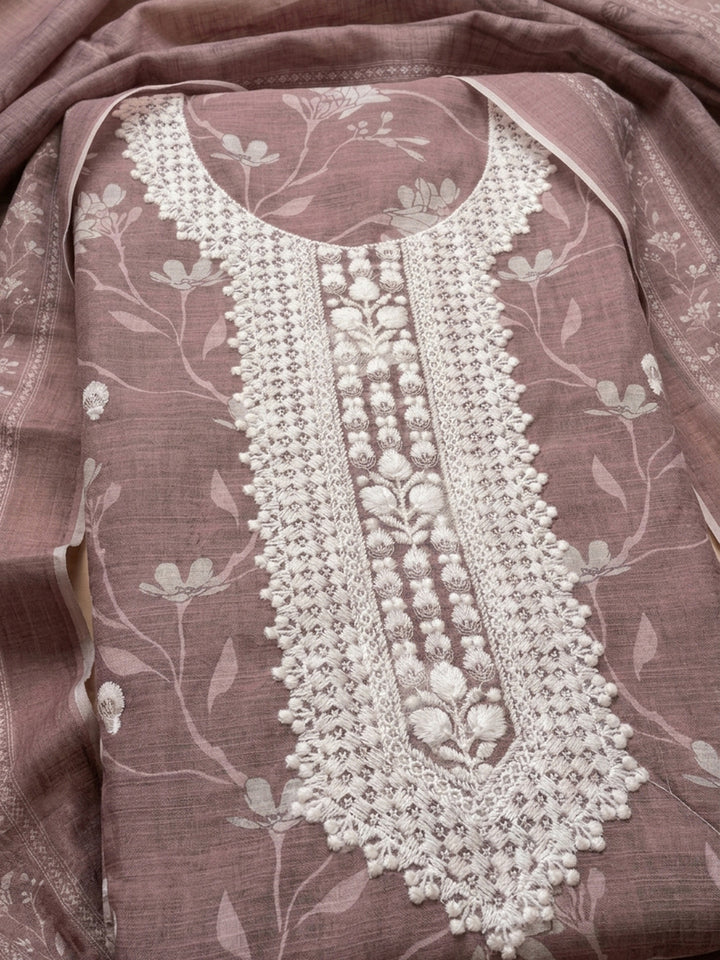 Onion Pink  Chanderi Unstitched Dress Material