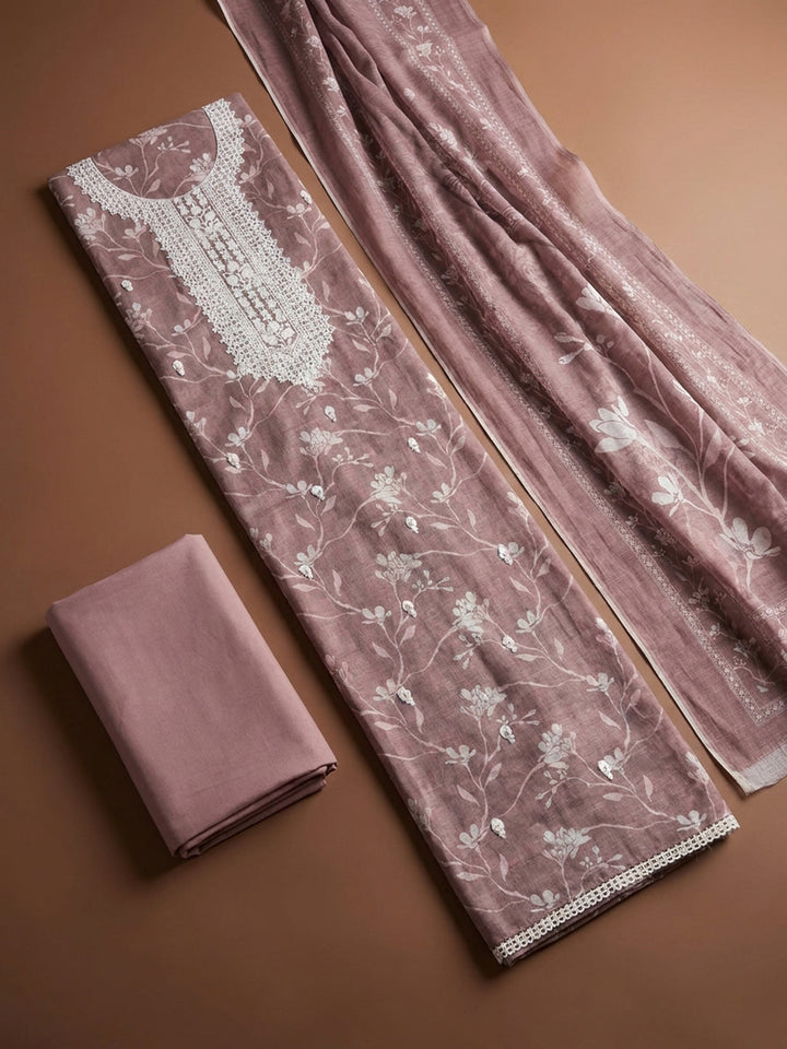 Onion Pink  Chanderi Unstitched Dress Material