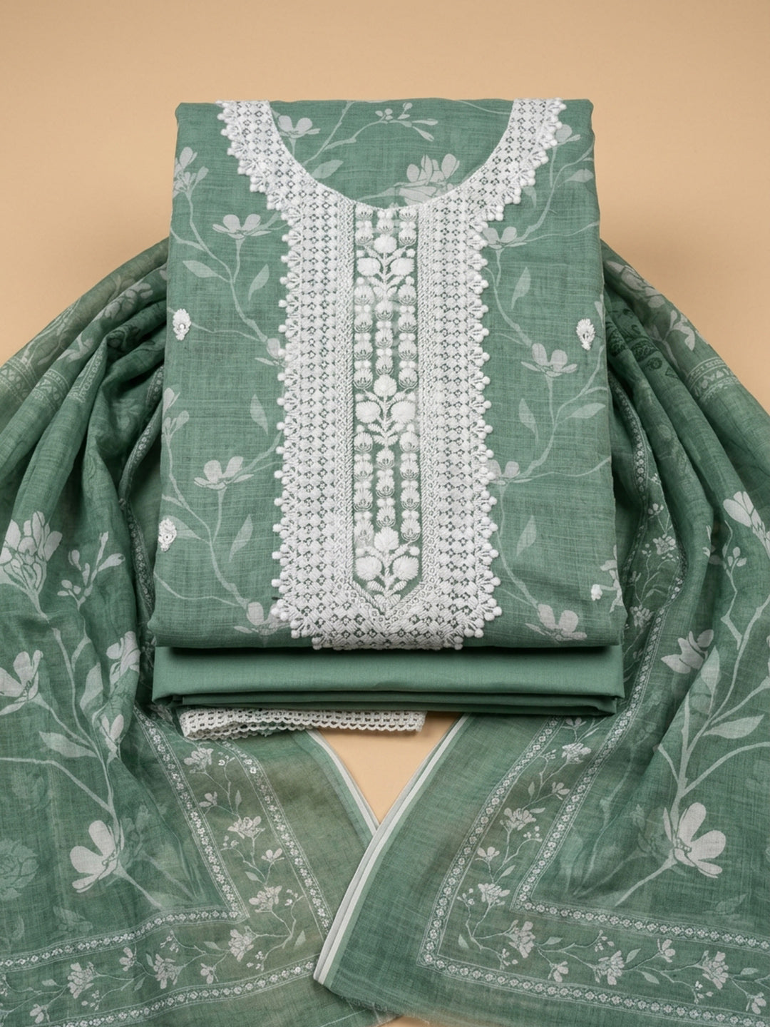 Sea Green  Chanderi Unstitched Dress Material