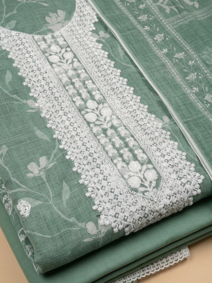 Sea Green  Chanderi Unstitched Dress Material