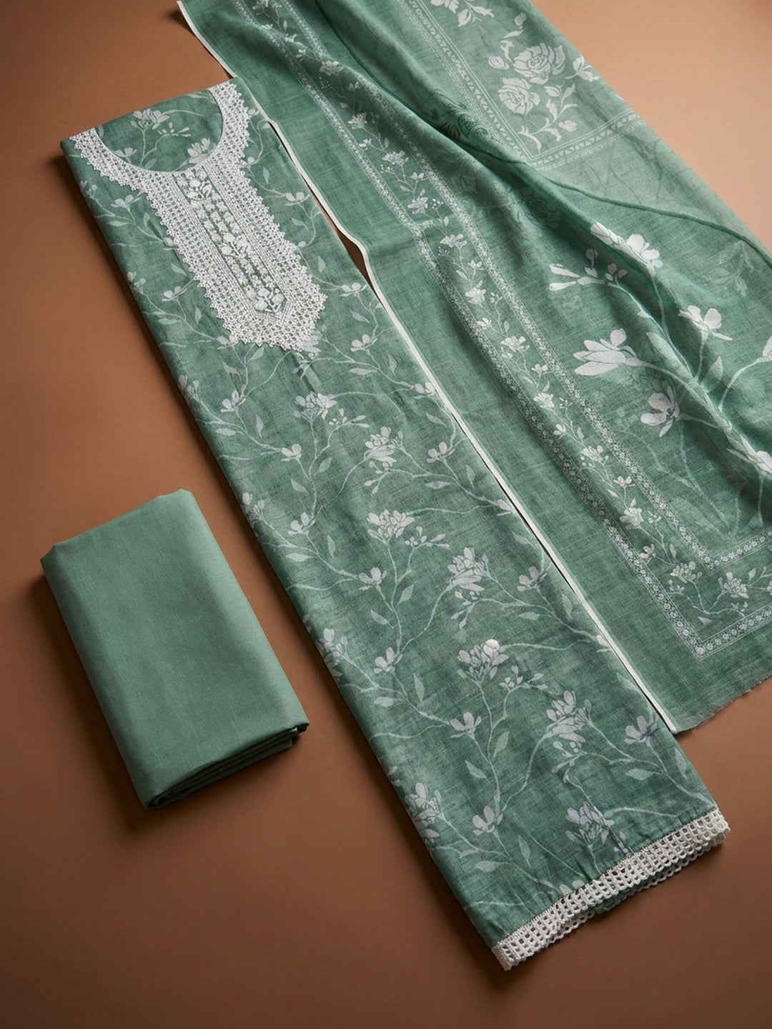 Sea Green  Chanderi Unstitched Dress Material