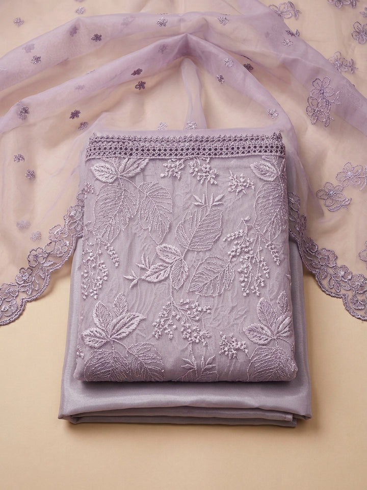 Lavender Embroidery Chanderi Unstitched Dress Material