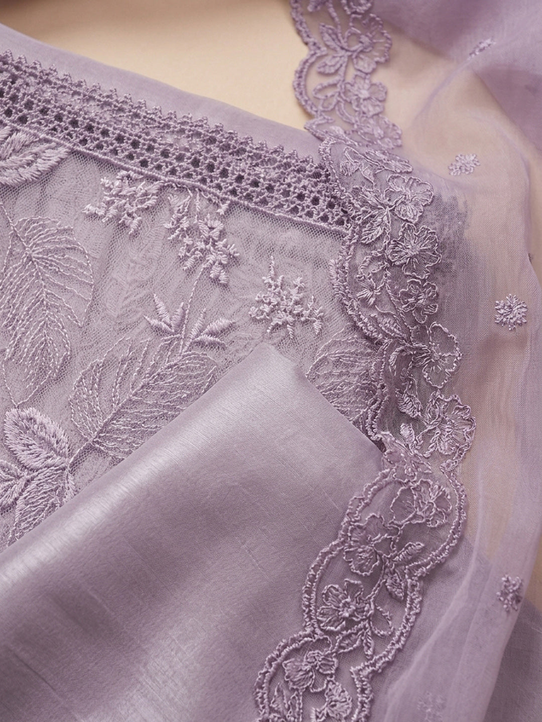 Lavender Embroidery Chanderi Unstitched Dress Material