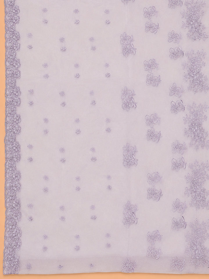 Lavender Embroidery Chanderi Unstitched Dress Material