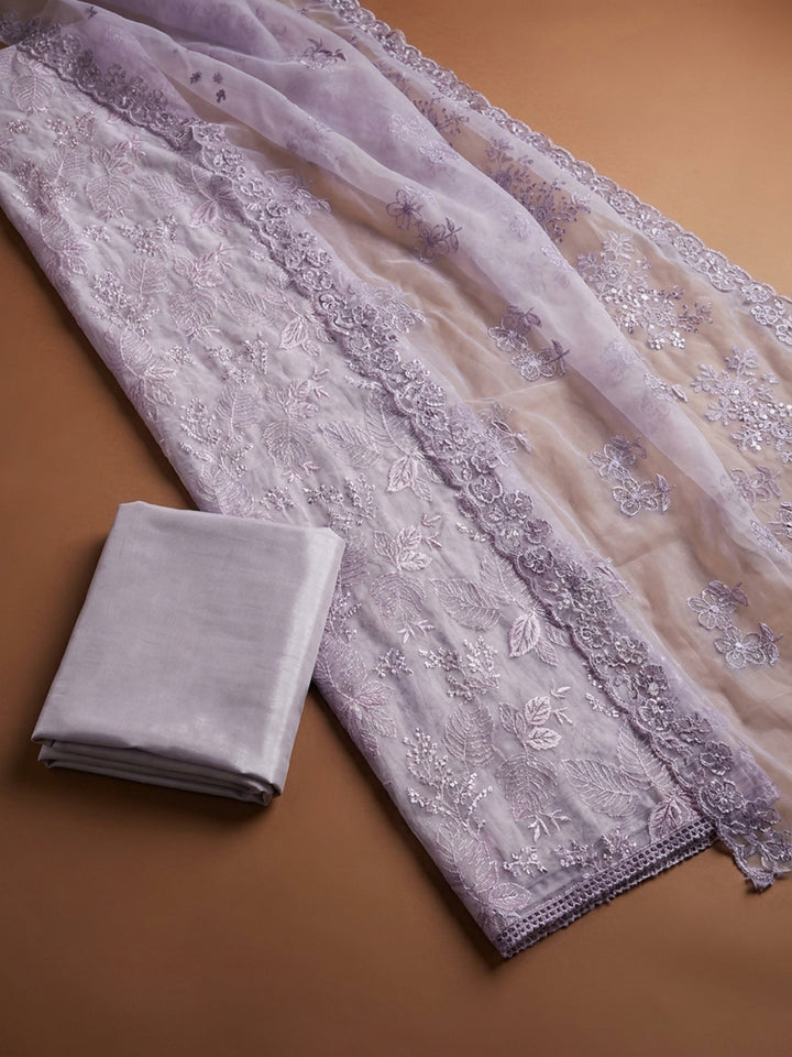 Lavender Embroidery Chanderi Unstitched Dress Material